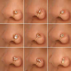 Men's Golden Nose Stud Set With Artificial Diamonds Party Gift