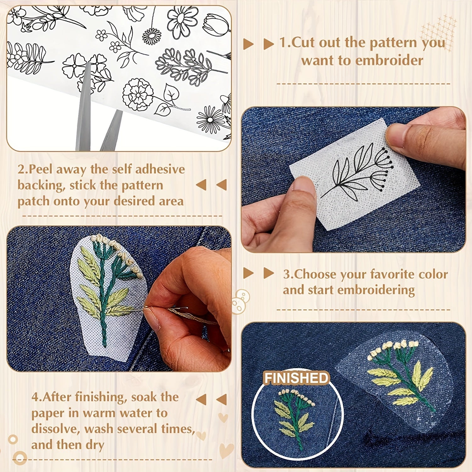 2pcs Daisy Clothes Embroidered Self-adhesive Stickers Needles