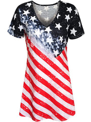  Star & Stripe Print V Neck Dress