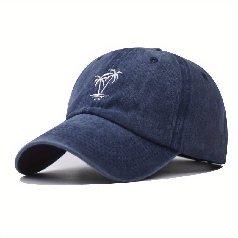 Coconut Tree Cotton Embroidered Baseball Cap Washed Distressed Summer
