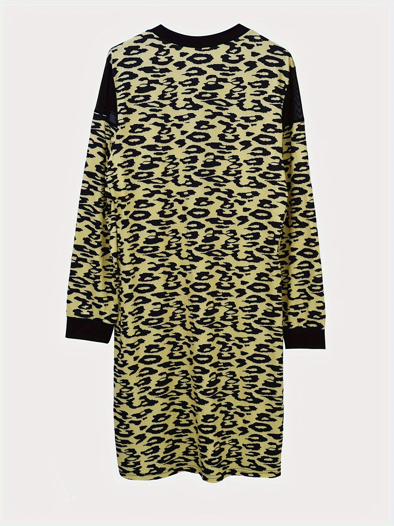  Colorblock Leopard Print Mesh Sleeve Bodycon Dress