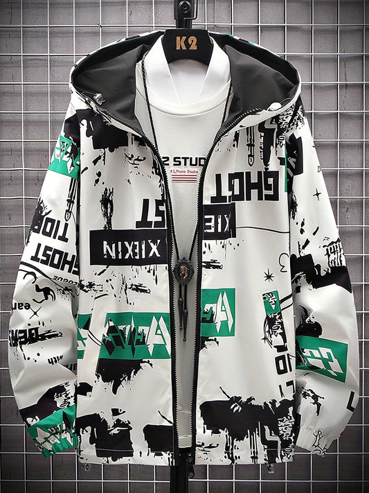 Graffiti Bear Windbreaker Reversible Jacket Men's Zip Jacket