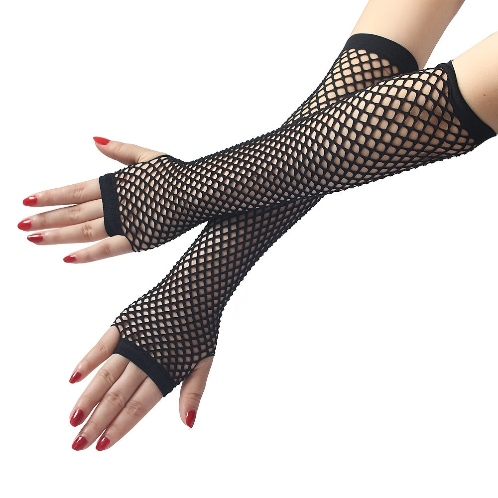 3 Pairs Fishnet Gloves Half Finger Medium Long for Cocktail & Stage Performances