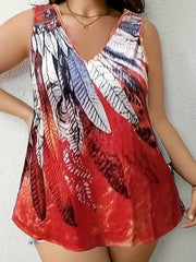  Casual Graphic Print V Neck Tank Top