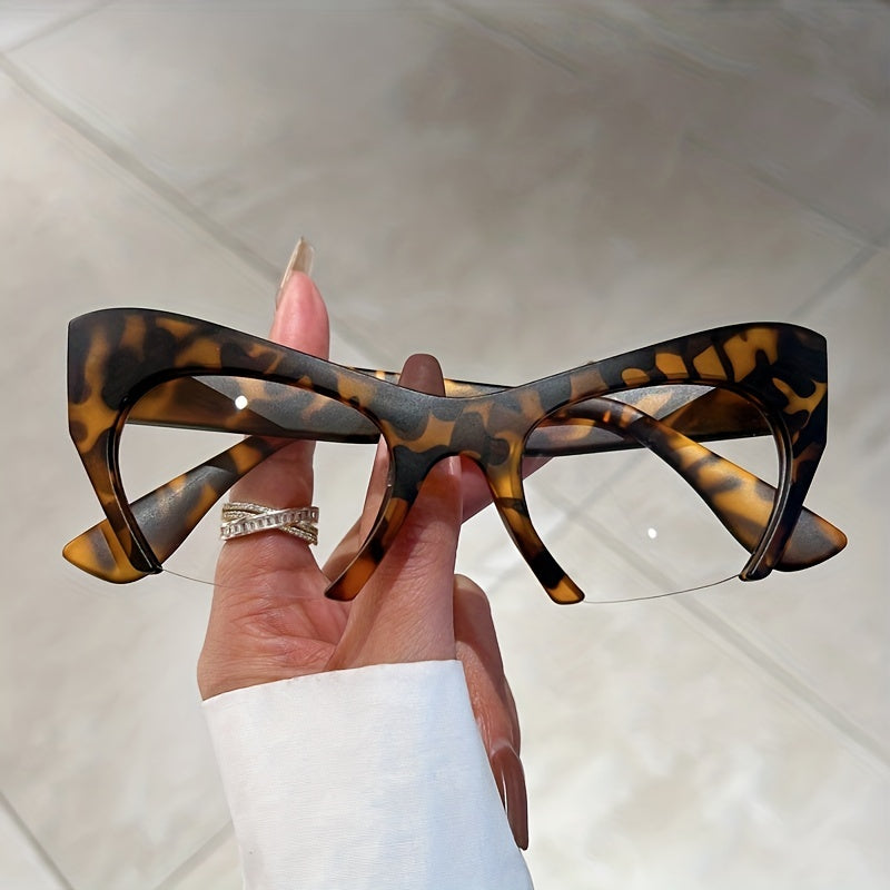 Clear Lens Cat Eye Glasses Men Women Semi Rimless Anti Light Stylish Eyewear