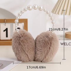 Women's Beige Pearl Winter Earmuffs Soft Fleece Lined Headband