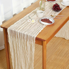 Polyester Table Runner Beige Balinese Pleated Solid Table Cover