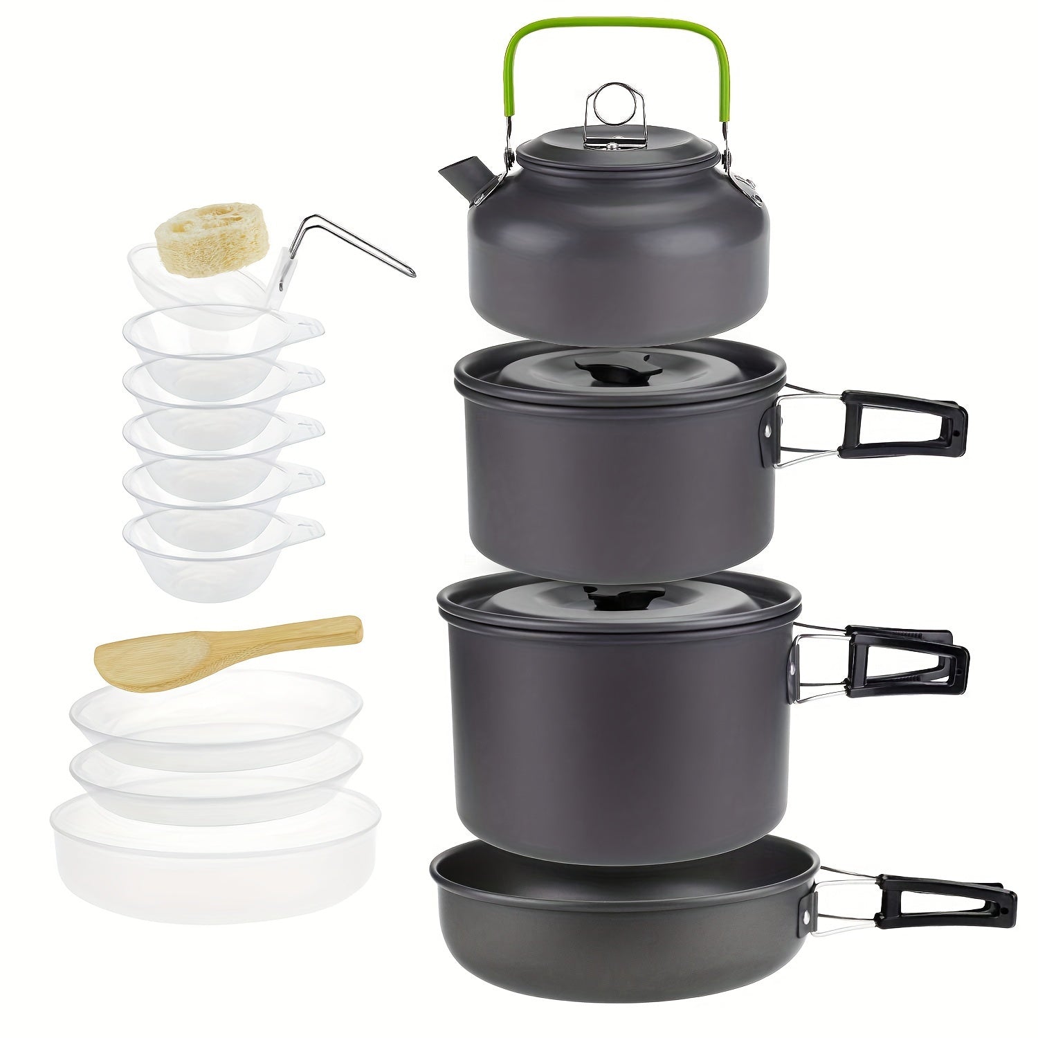 Portable Camping Pot Set for 4-5 People w/ Utensils & Tableware