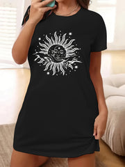  Casual Dress Women's Plus Sun Print Tee Dress