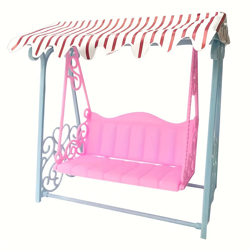 Pink Garden Swing with Striped Canopy Dollhouse Accessory
