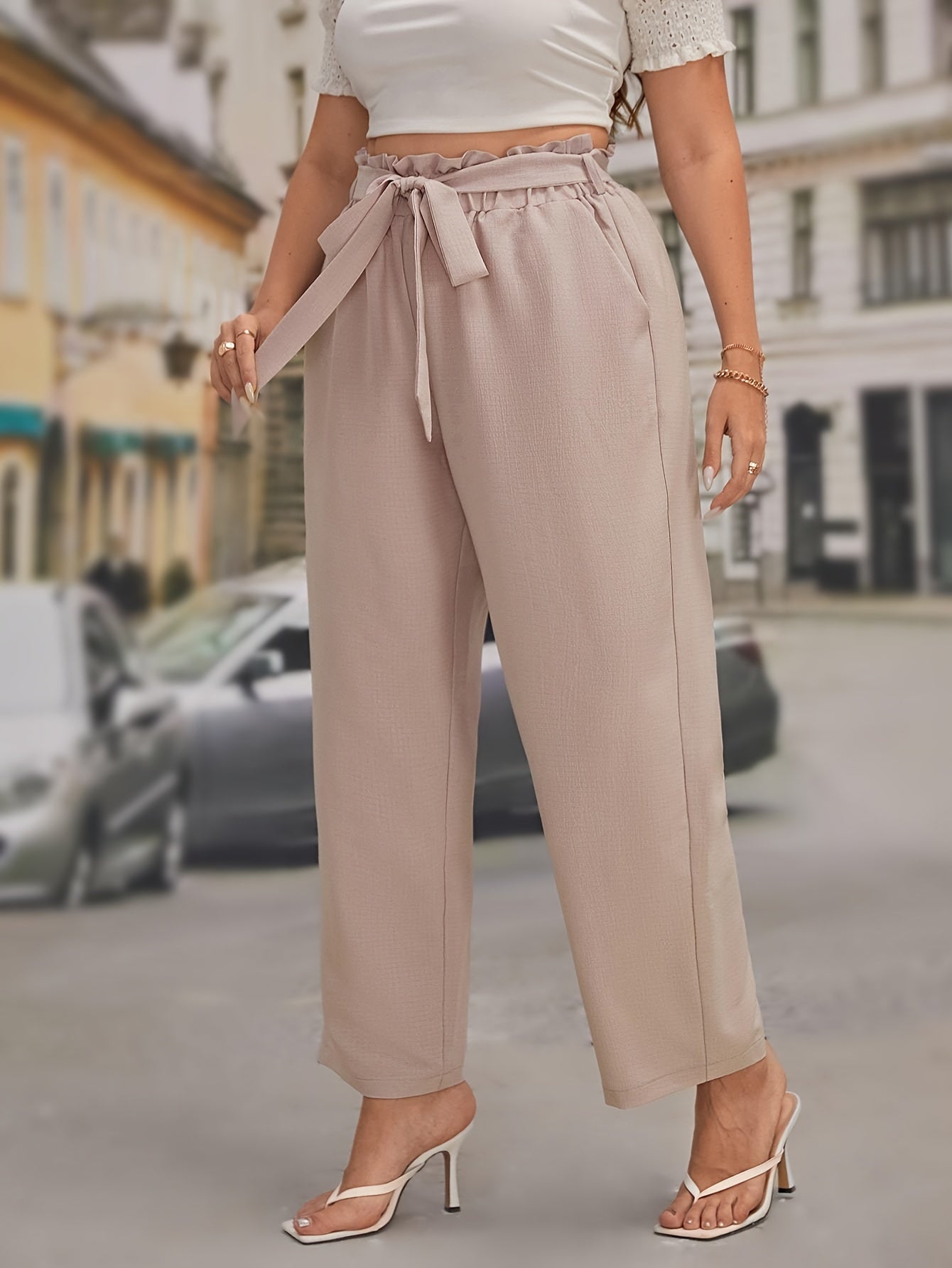 Women's Plus High Rise Wide Leg Trousers With Pockets