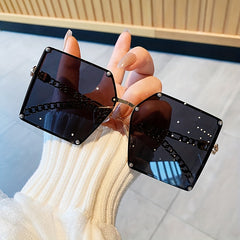 Oversized Square Sunglasses Rivet Decor Gradient UV400