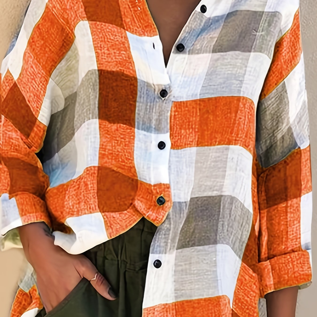  Colorblock Button Up Shirt Long Sleeve