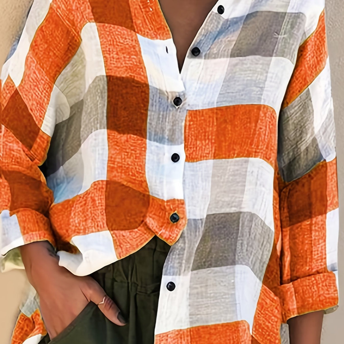  Colorblock Button Up Shirt Long Sleeve