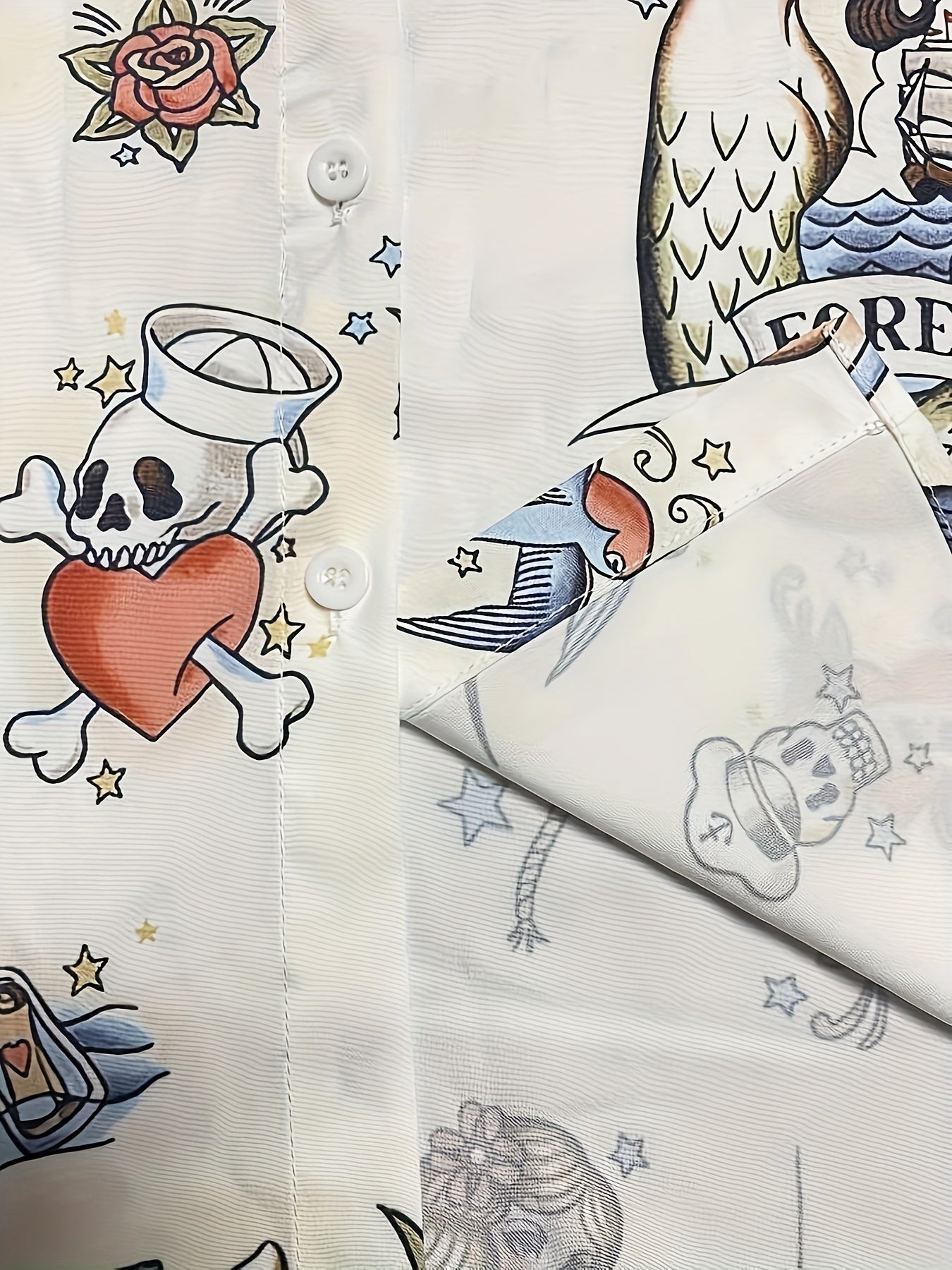  Graphic Print Button Up Blouse