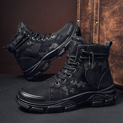 Men's Camo Fleece Lace Up Boots Winter High Top Shoes