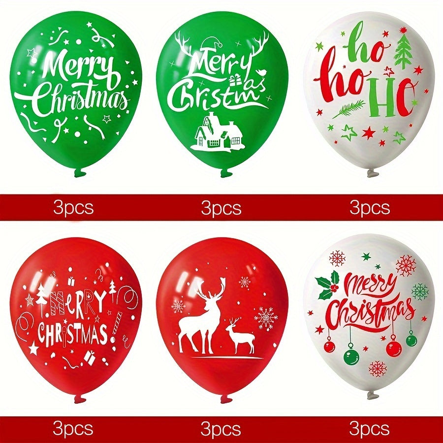 Christmas Party Balloon Set Green Red Reindeer Tree Prints Festive Deco