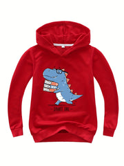 Girls Dino Graphic Hooded Pullover for Spring Fall