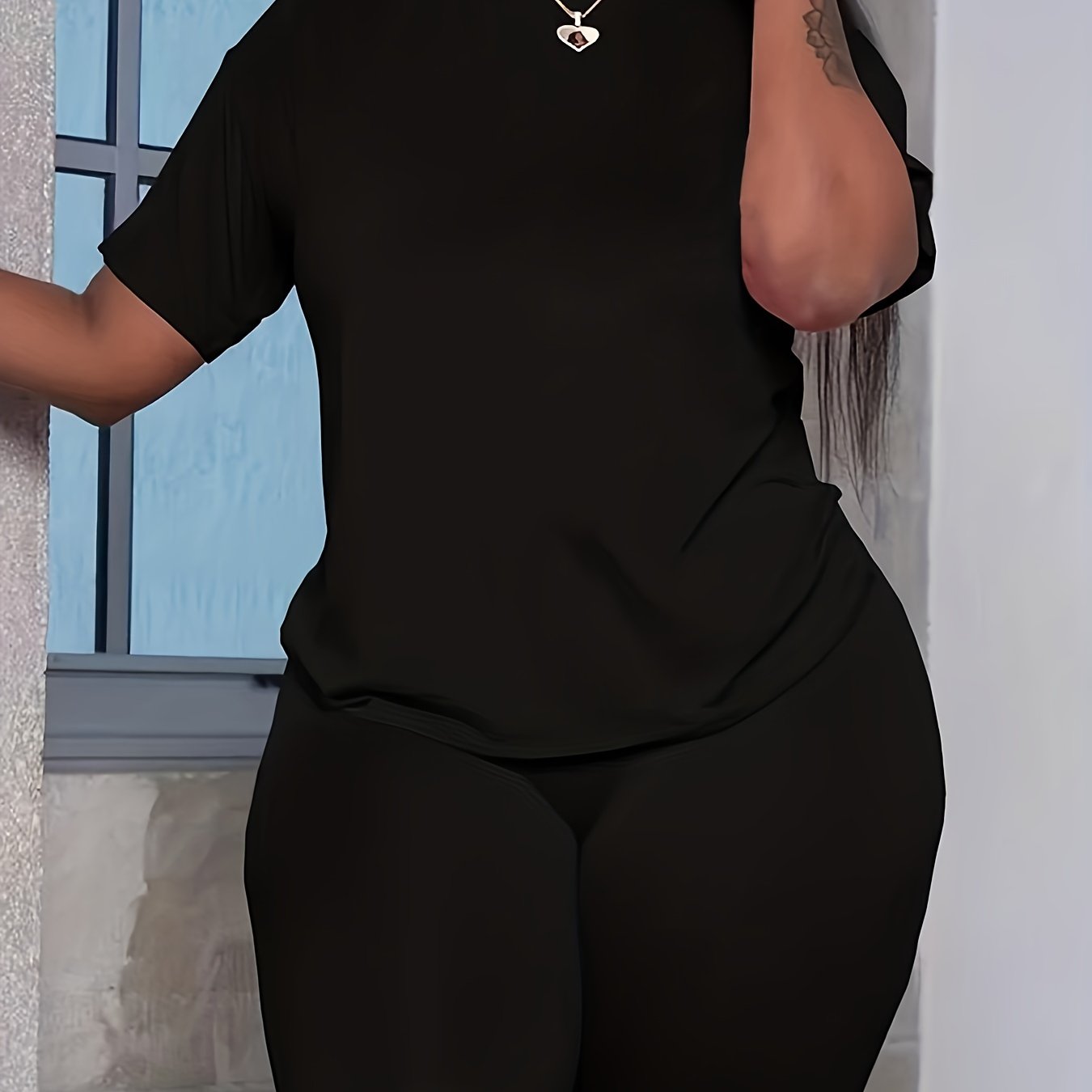 Casual Solid 2pc Set Short Sleeve T shirt & Skinny Shorts
