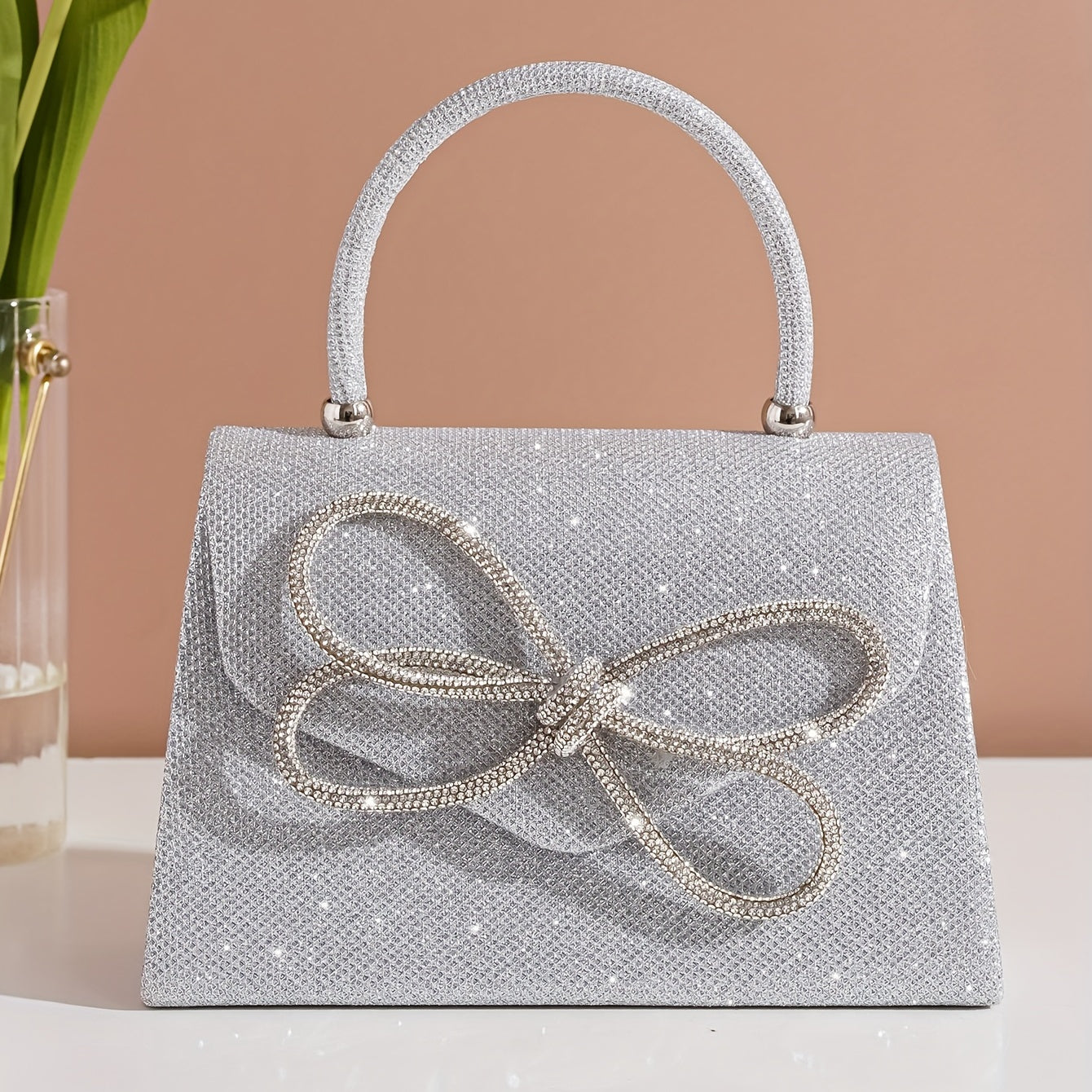Glitter Bow Rhinestone Evening Bag Clutch Purse Chain Shoulder Wedding Party
