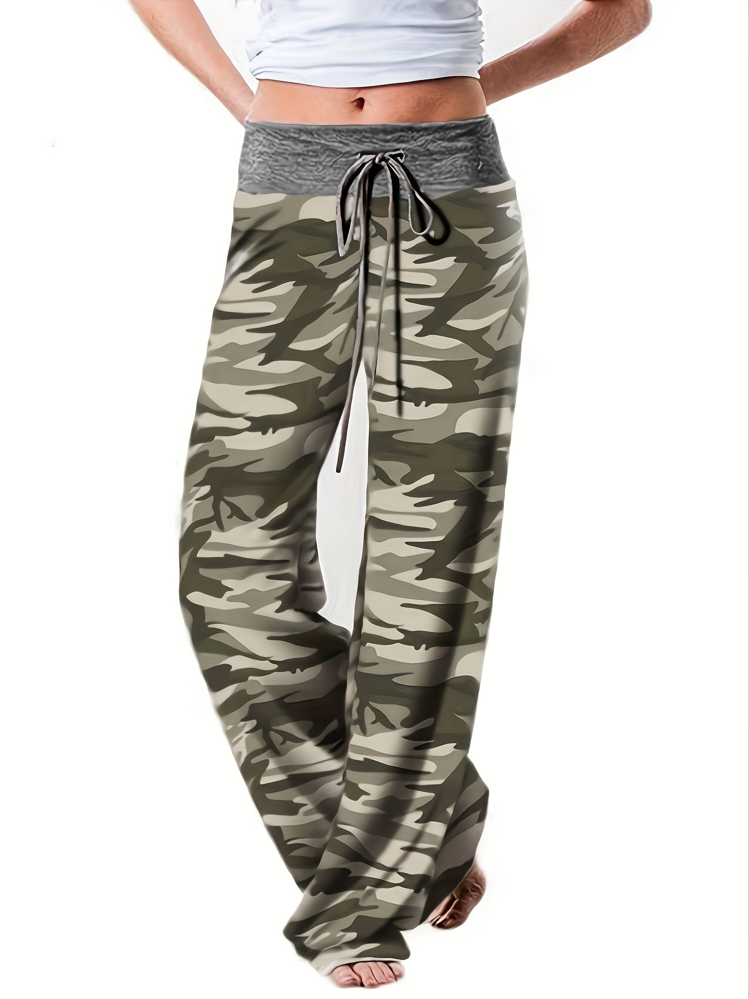 Floral Print High Rise Drawstring Long Pants Plus Size