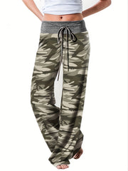 Floral Print High Rise Drawstring Long Pants Plus Size