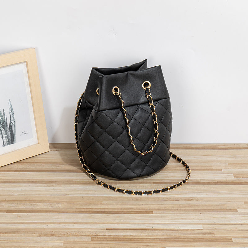 Minimalist Bucket Bag Argyle Pattern Shoulder Bag