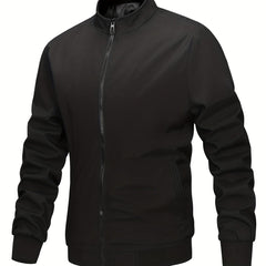 Men's Stand Collar Zip Up Windbreaker Jacket for Outdoor Activities