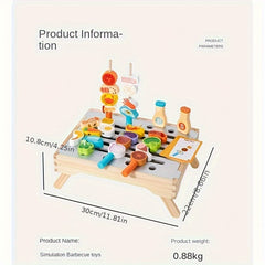 Wooden BBQ Grill Playset with Realistic Food Toys