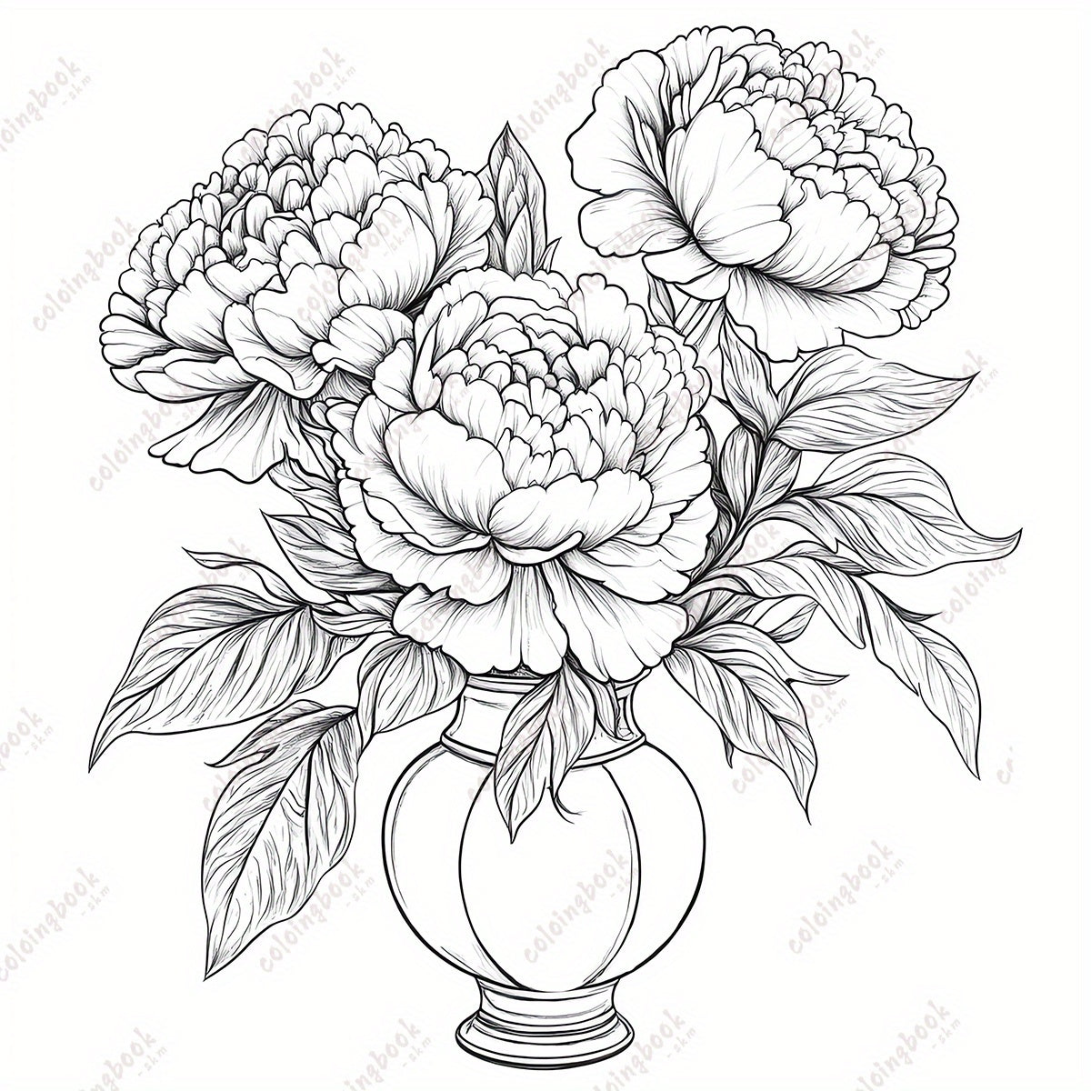 HQY Deluxe Peony Painting Coloring Book 22 Pages