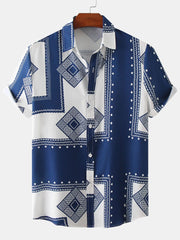 Men's Floral Shirt Casual Slim Short Sleeve Shirt