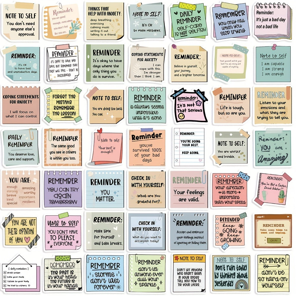 50pcs Pastel Reminder Stickers Positive Affirma Sticky Notes Self Adhesive Vinyl