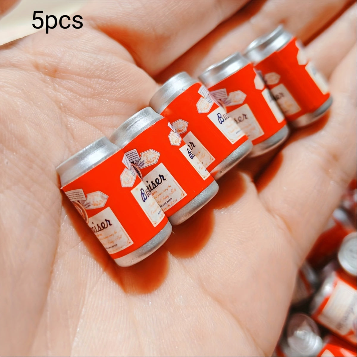 Set of 5 Mini Beer Can Accessories for Dollhouse in Various Colors