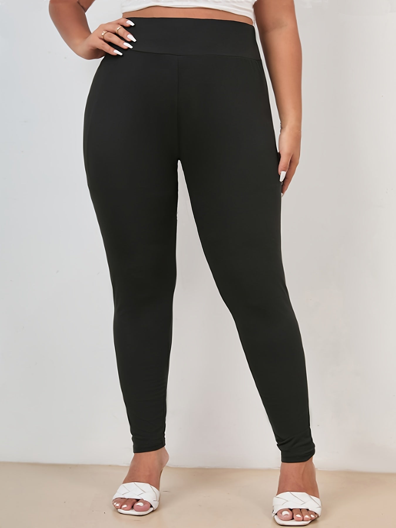  Basic Leggings Wide Waistband High Rise Slim Fit Leggin