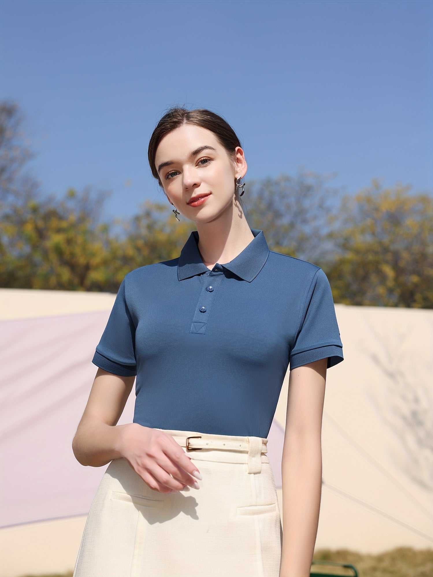 Women's Casual Polo Shirt Slimming Breathable Sweetheart Collar