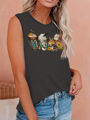Ombre Graphic Print Round Neck Tank Top
