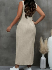  Solid Ribbed Knit Round Neck Tank Sleep Dress