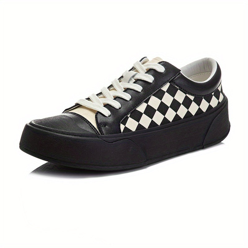 Checkboard Pattern Faux Leather Low Top Sneakers