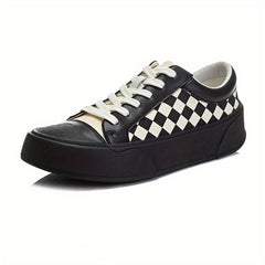 Checkboard Pattern Faux Leather Low Top Sneakers