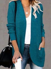  Open Front Long Sleeve Cardigan with Pockets