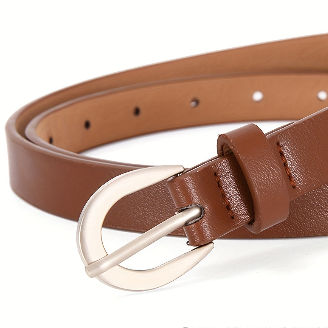 Pin Buckle PU Belt Casual Jeans Pants Thin Girdle Women