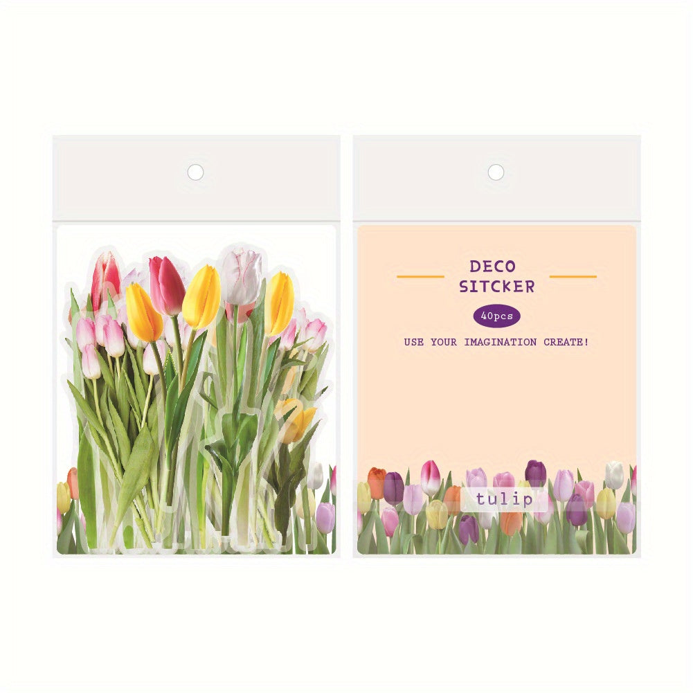 40pcs Floral Stickers Pack Waterproof Transparent PET for Bullet Journal DIY