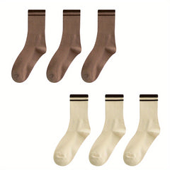 6 Pairs Striped Crew Socks Breathable All-match Women's Stockings & Hosiery