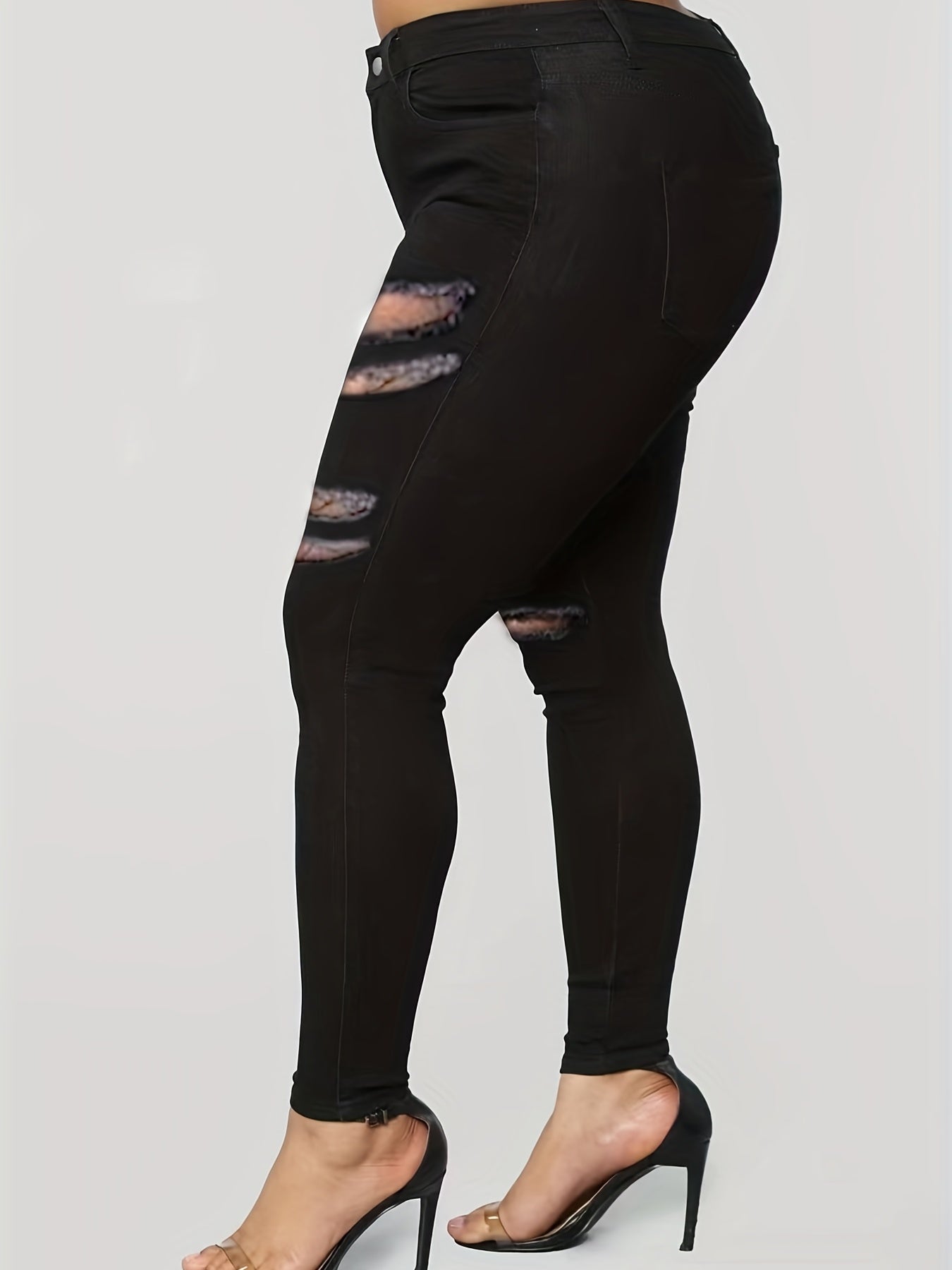  Solid Ripped Stretch Skinny Jeans