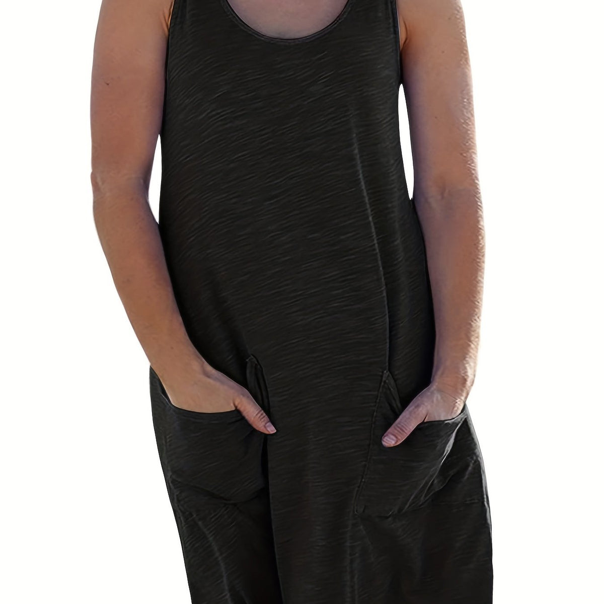  Casual Tank Dress Women's Plus Plain Round Neck Midi Dress
