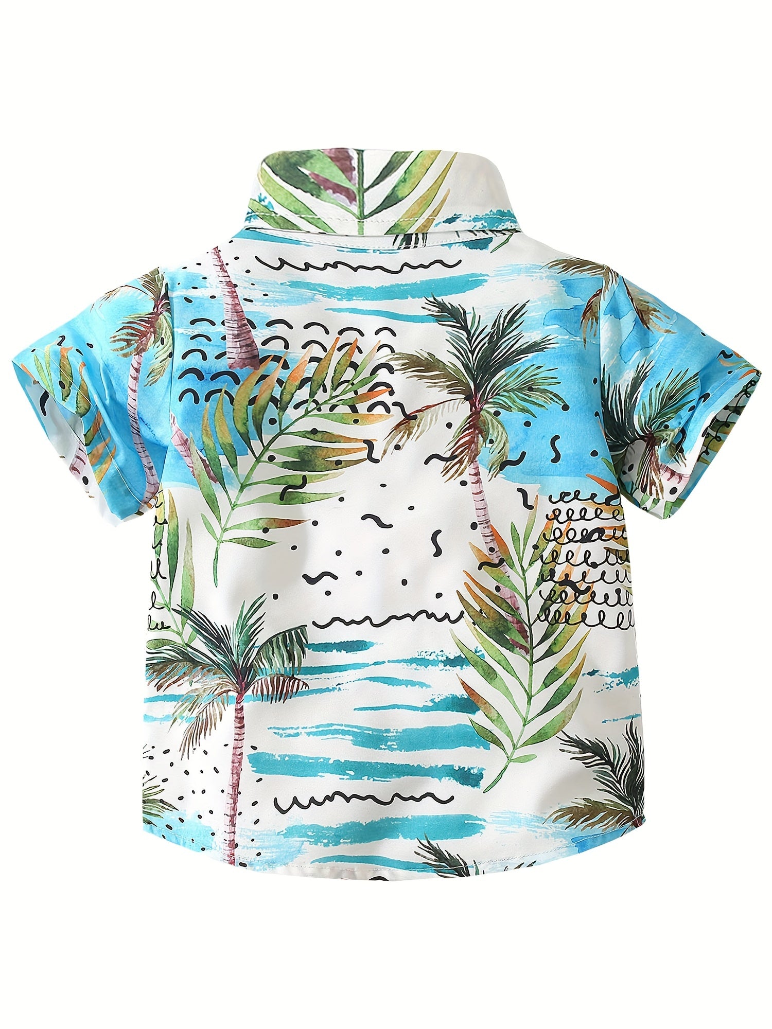 Blooming Flower Print Boys Top Short Sleeve Lapel Shirt for Summer