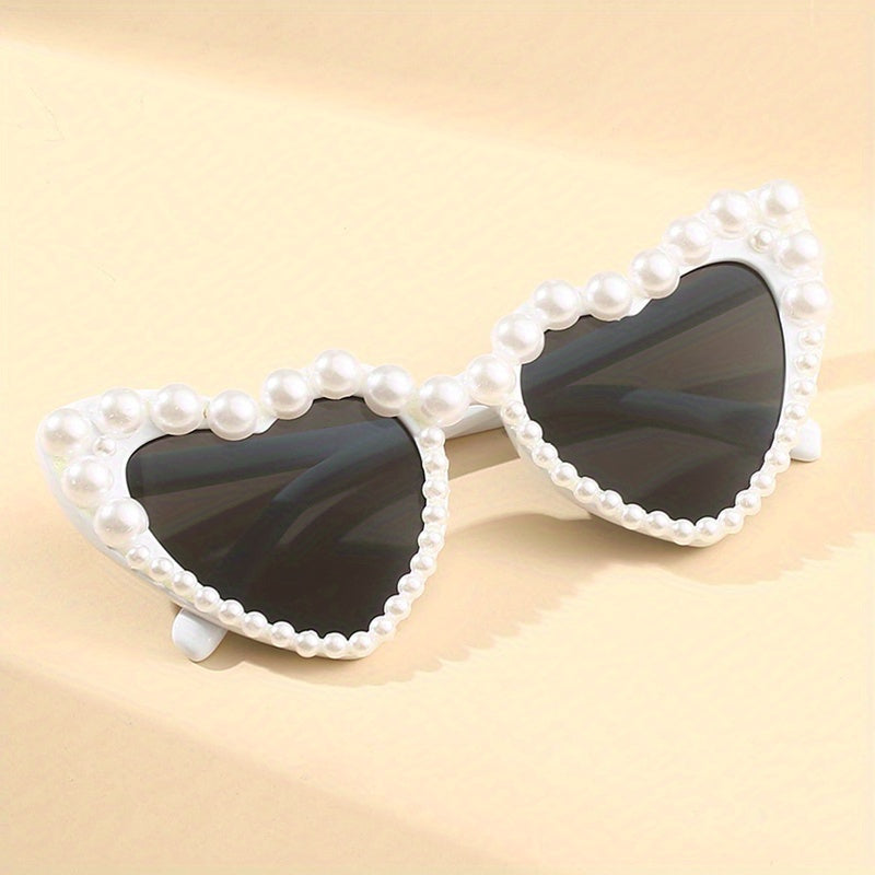 Heart Sunglasses Faux Pearl for Women Girls UV400