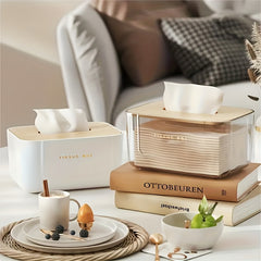 Plastic Tissue Box With Wooden Lid Modern Minimalist Style