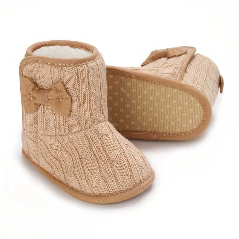 Bowknot Baby Girls Comfort Boots - Soft Warm Fleece - Indoor Autumn Winter