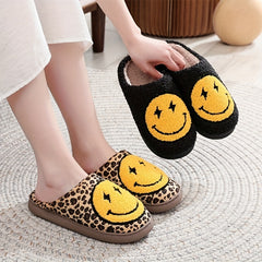Women's Lightning Smile Face Slippers Warm Closed Toe Plush Home Shoes
